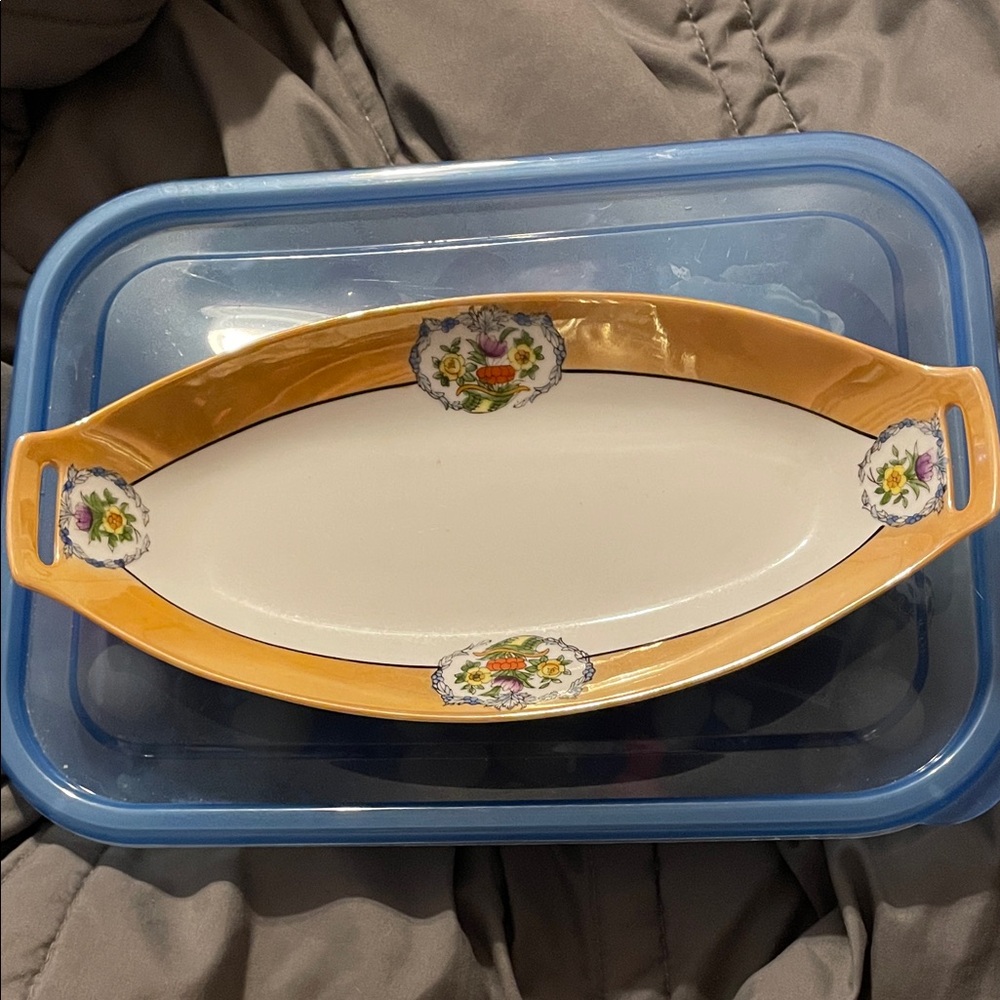 Oval Ceramic Serving Dish with Floral Design